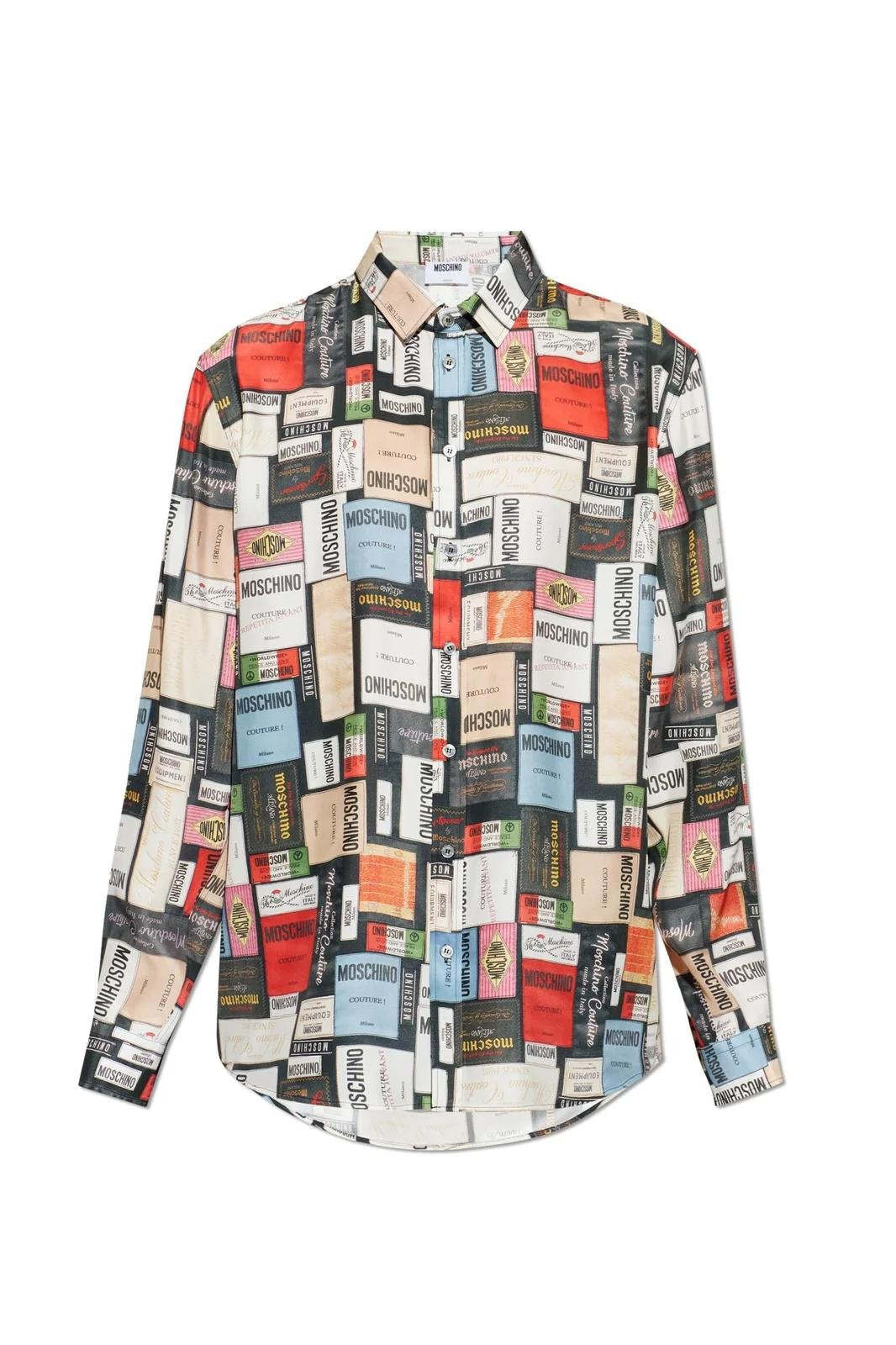Camicia Moschino in seta "Labels Print" uomo