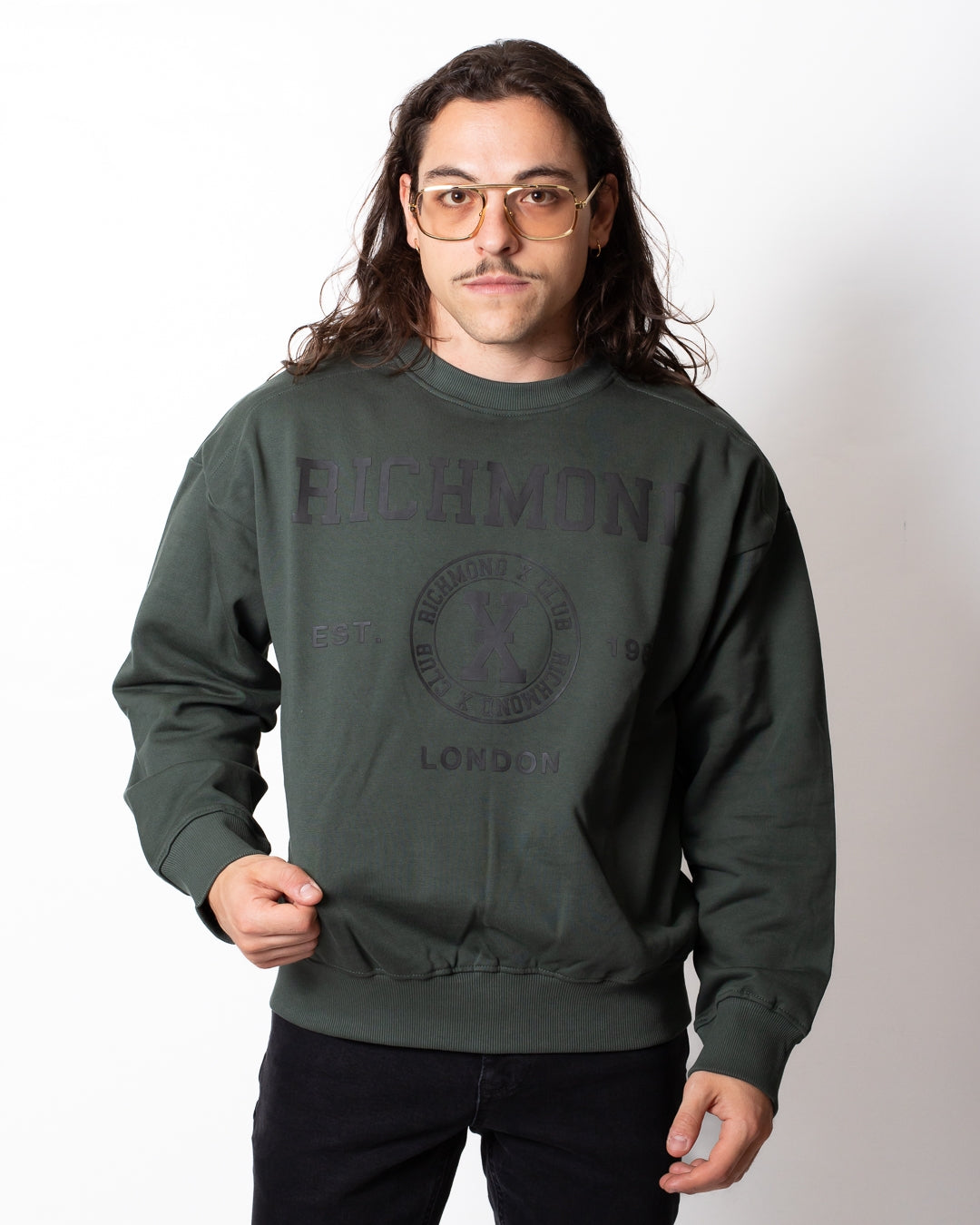 Felpa Richmond X girocollo con stampe in rilievo uomo