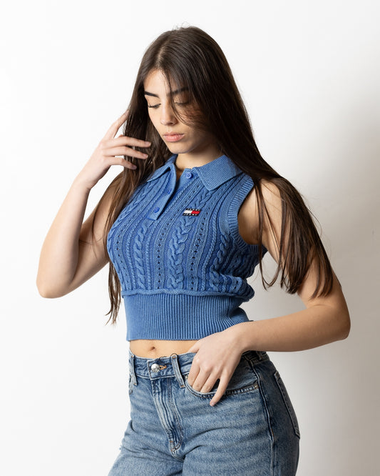 Polo Tommy Jeans in maglia ricamata senza maniche donna