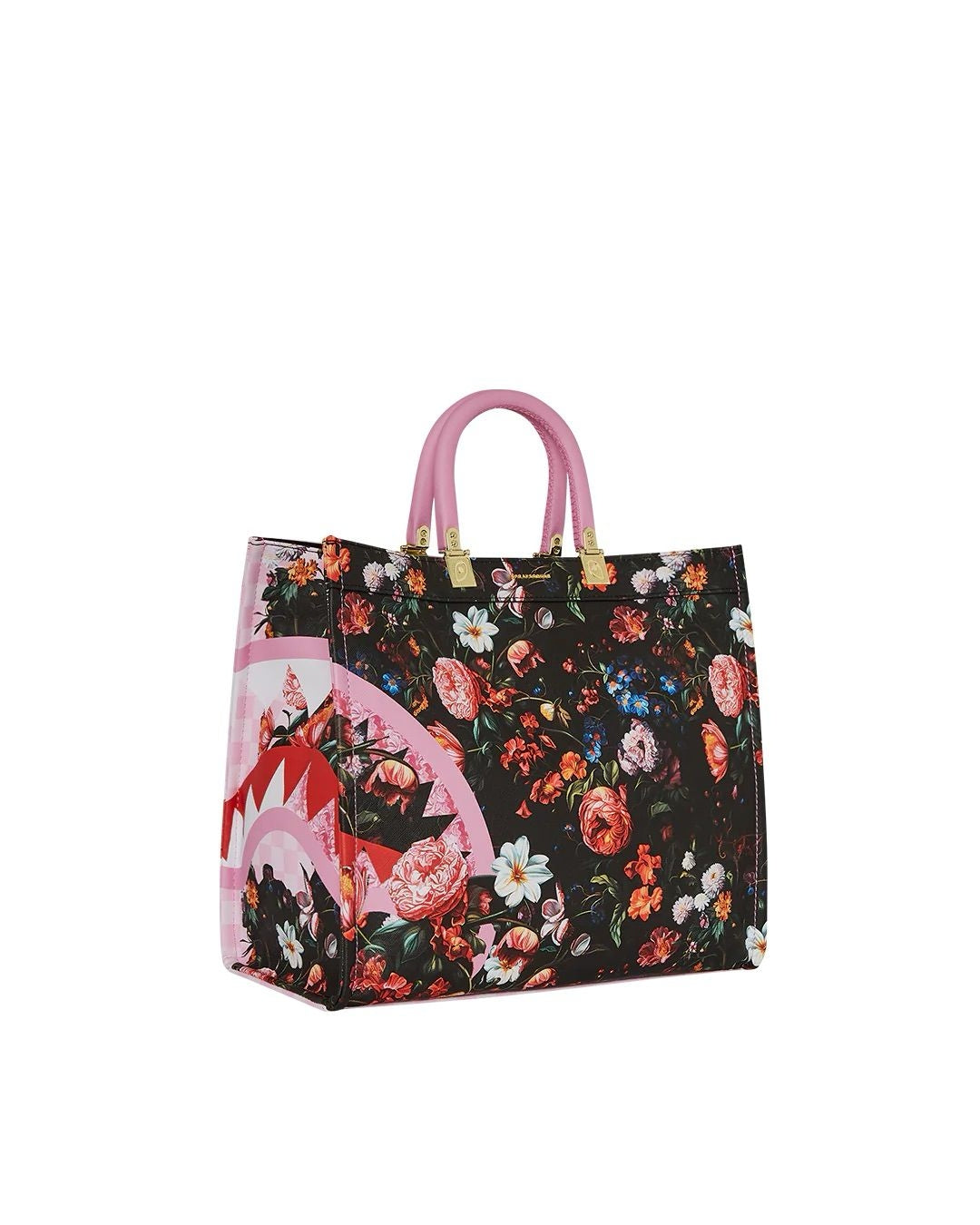 Borsa Sprayground nero pink flowers tote