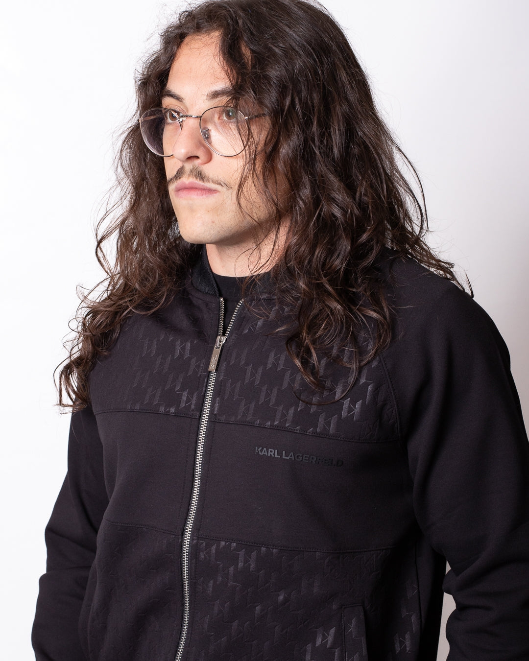 Felpa Karl Lagerfeld fullzip con logo jacquard uomo