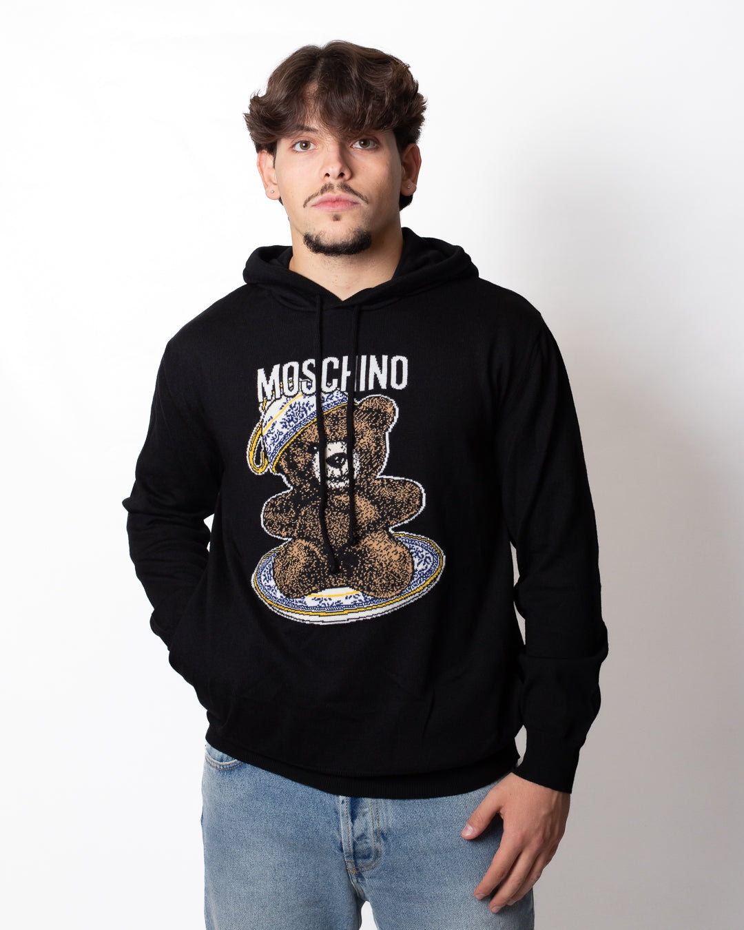 Maglia Moschino in lana con cappuccio e logo Teddy Bear