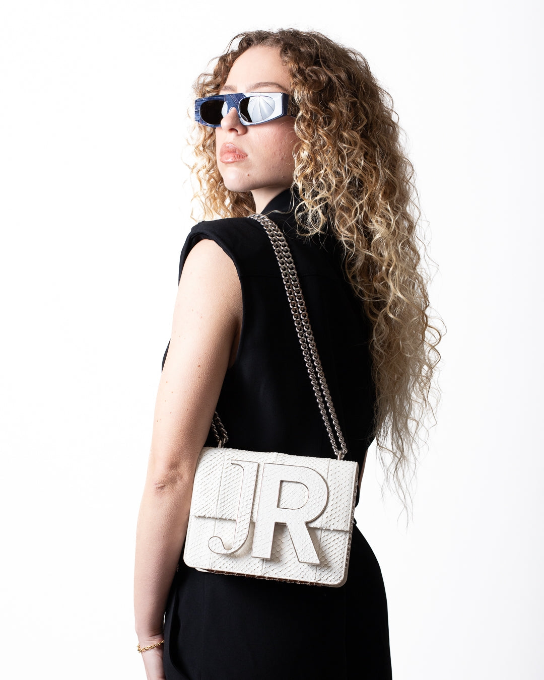 Borsa John Richmond white pitonata con maxi placca donna