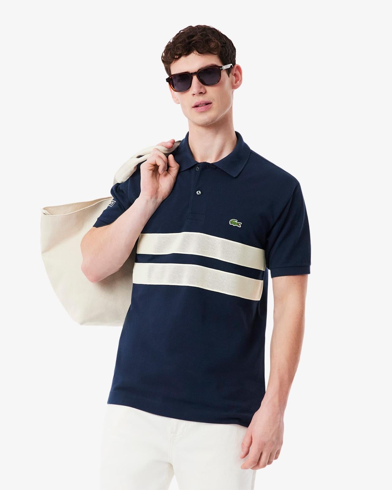 Polo Lacoste classic in petit piqué con bande a contrasto uomo