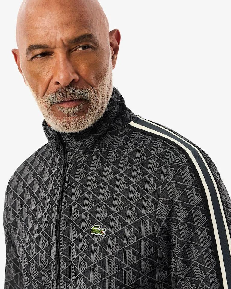 Felpa Lacoste con zip logata allover uomo