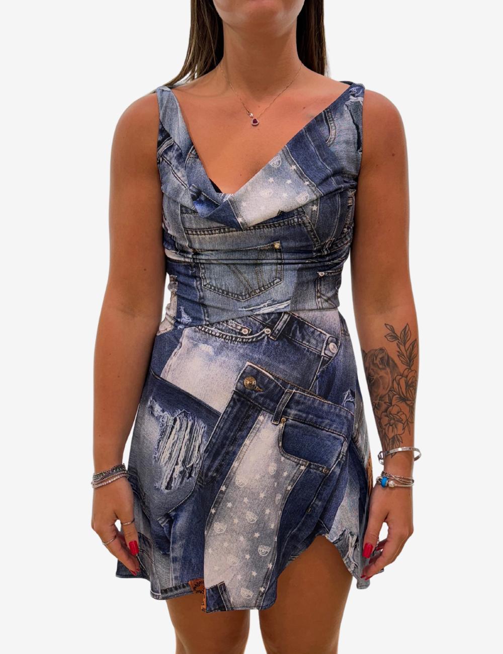 Abito Chiara Ferragni con stampa denim all-over donna
