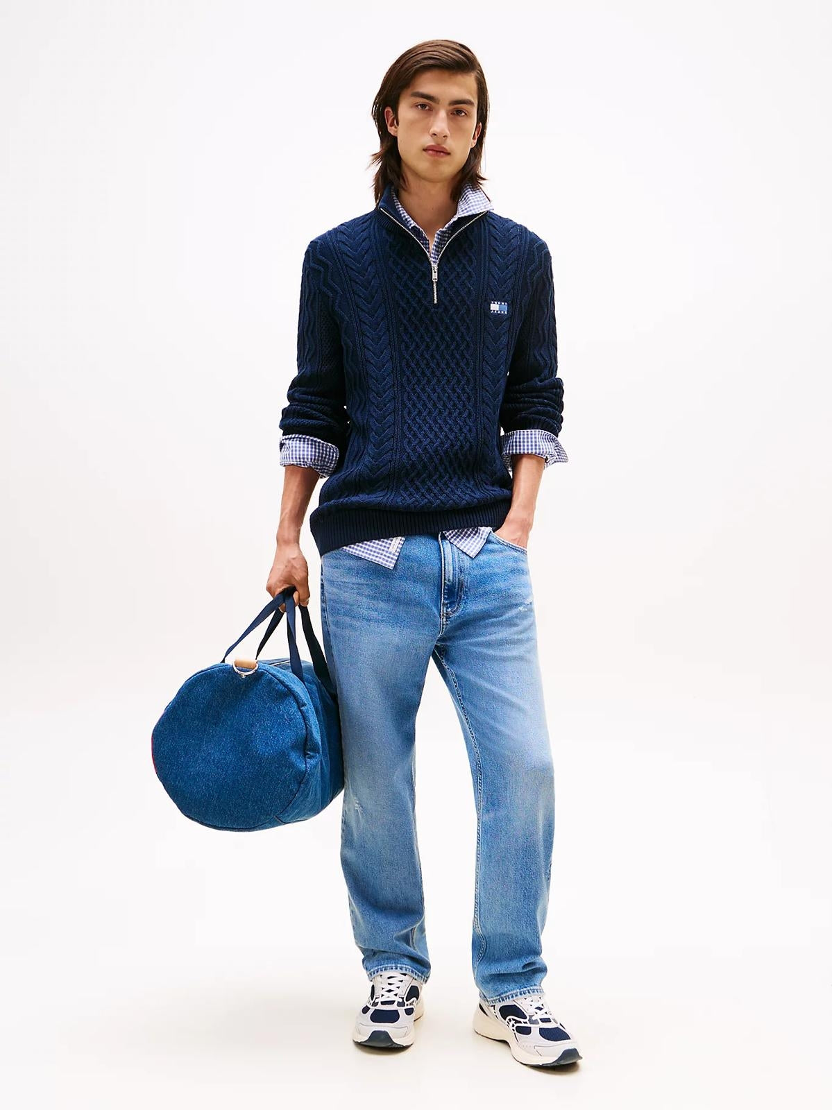 Maglia Tommy Jeans mezza zip con ricami intrecciati uomo