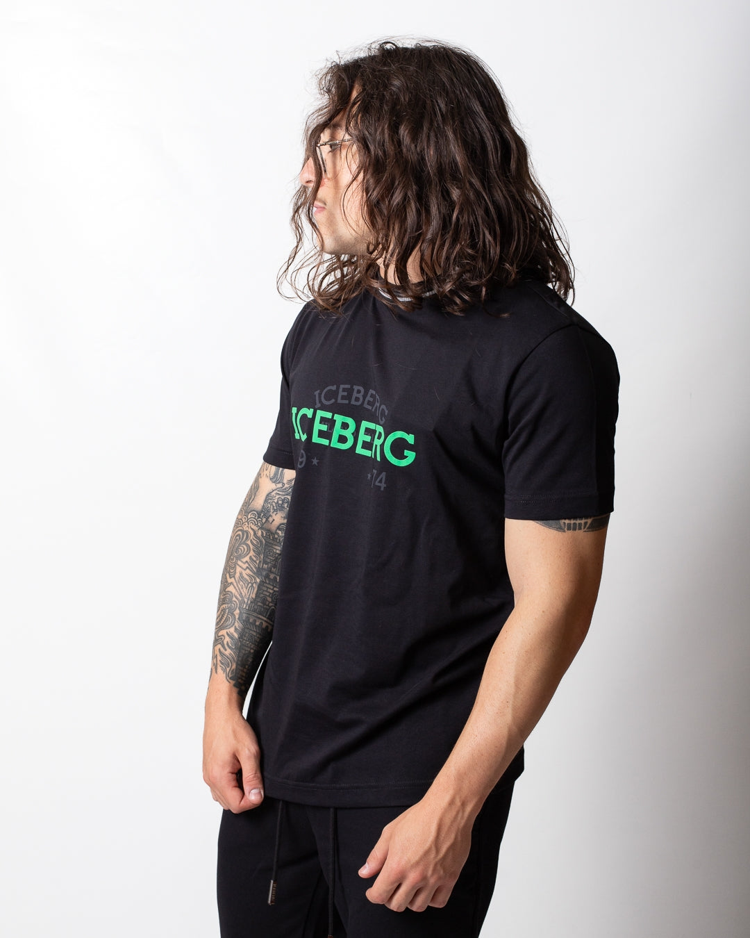 T-Shirt Iceberg con collo in maglia e stampa uomo