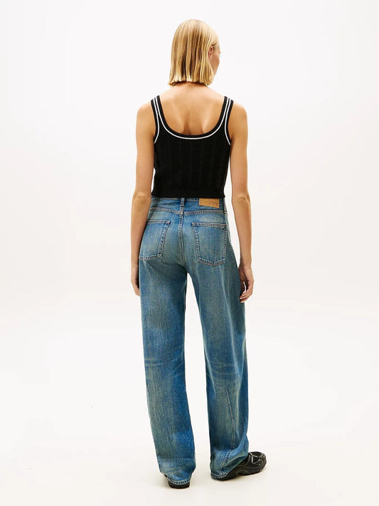 Top Tommy Jeans flag cable cropped donna