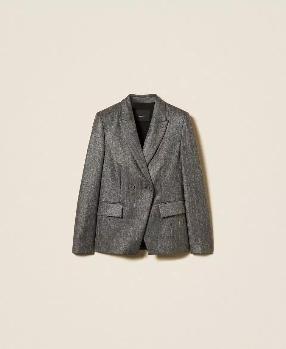Giacca blazer Twinset Actitude doppiopetto gessato con finitura laminata