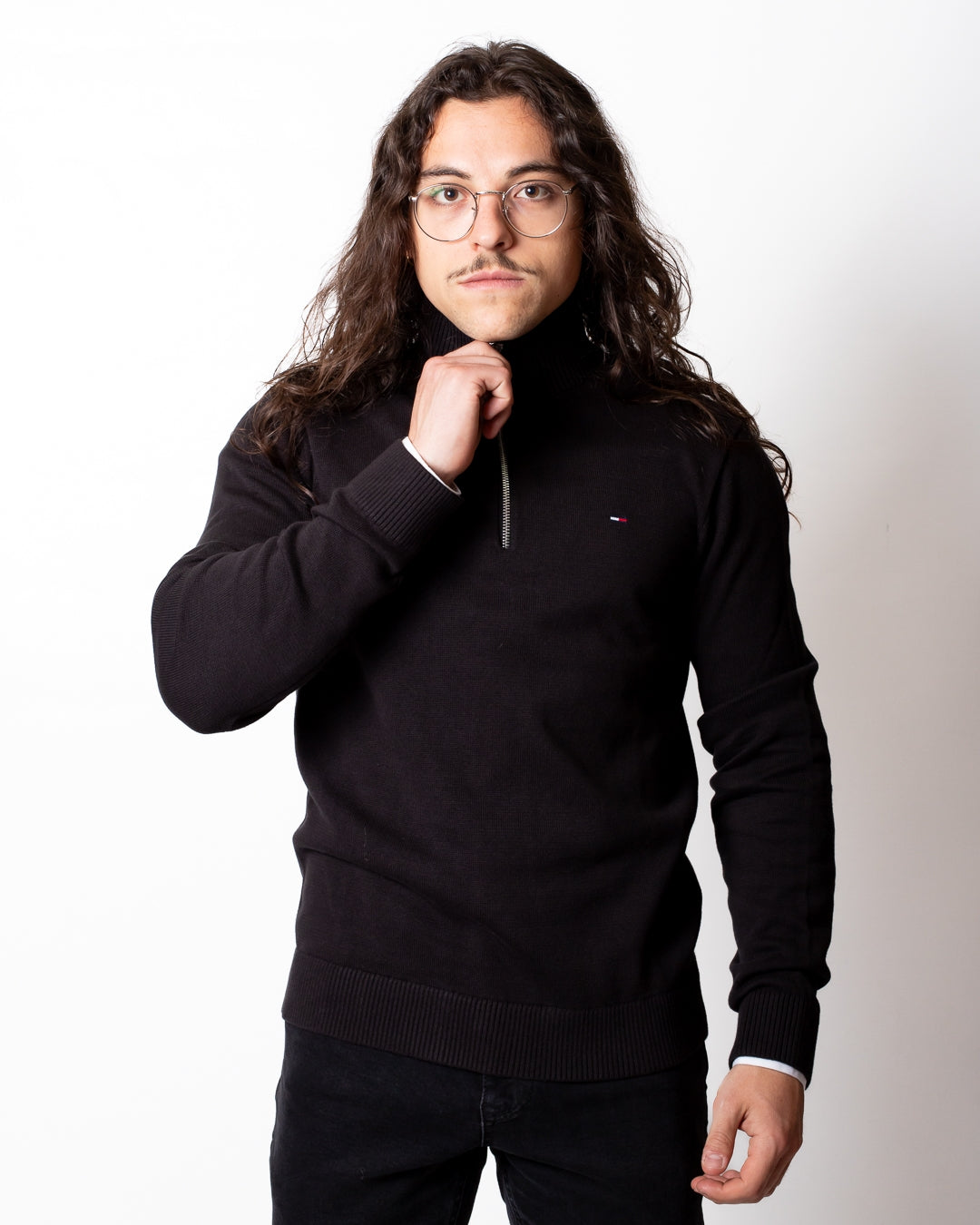 Maglia Tommy Jeans mezza zip con logo minimal uomo