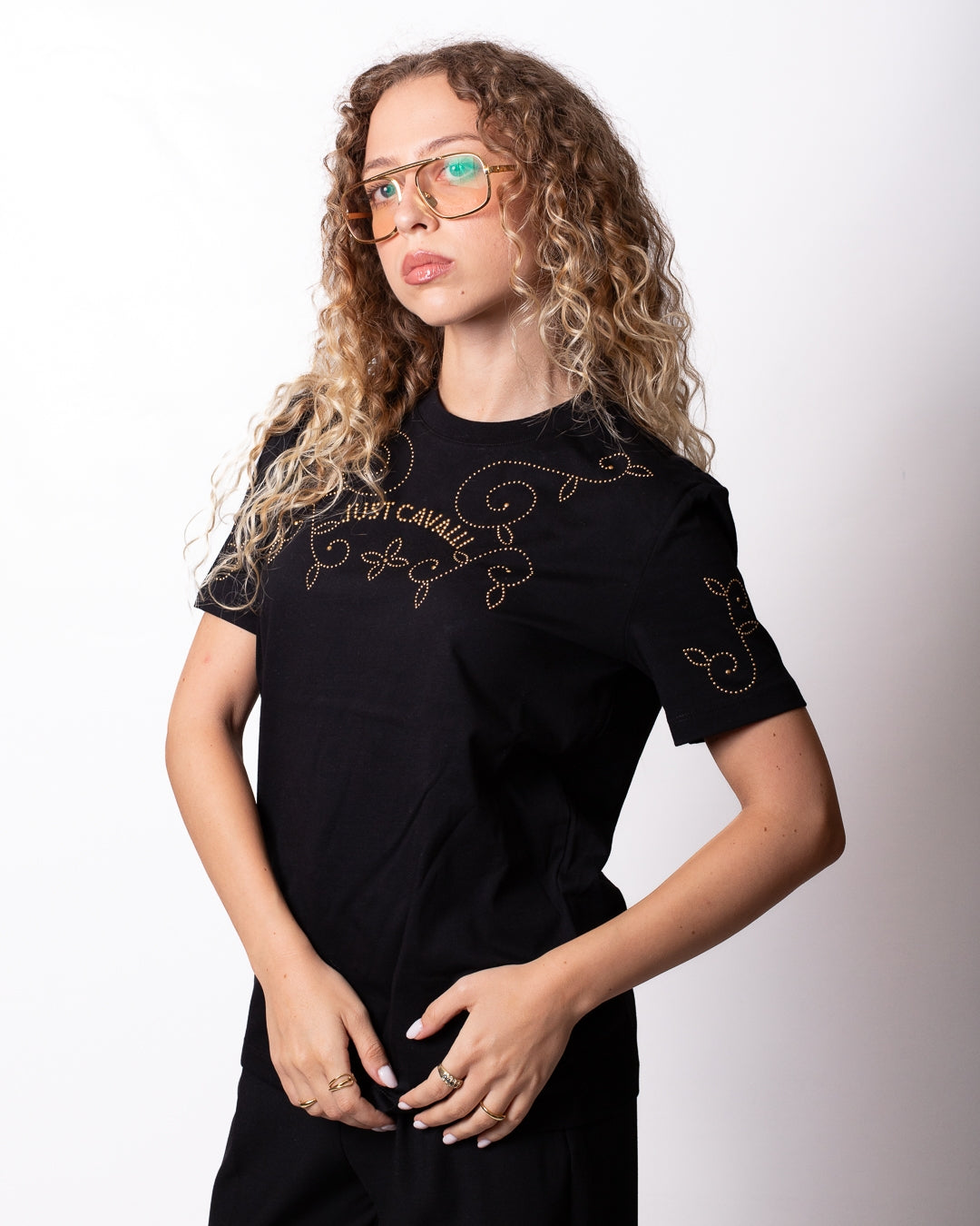 T-Shirt Just Cavalli con logo e borchie donna