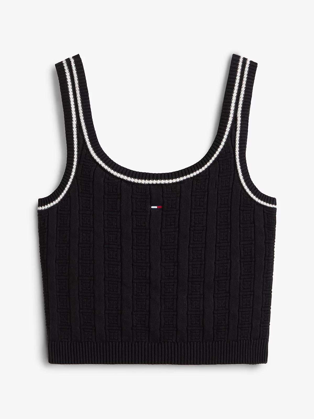 Top Tommy Jeans flag cable cropped donna