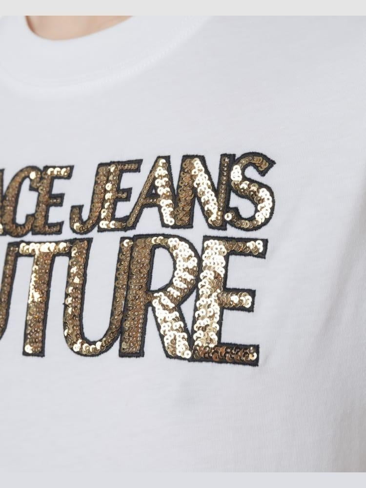 T-Shirt Versace Jeans Couture con logo in paillettes donna