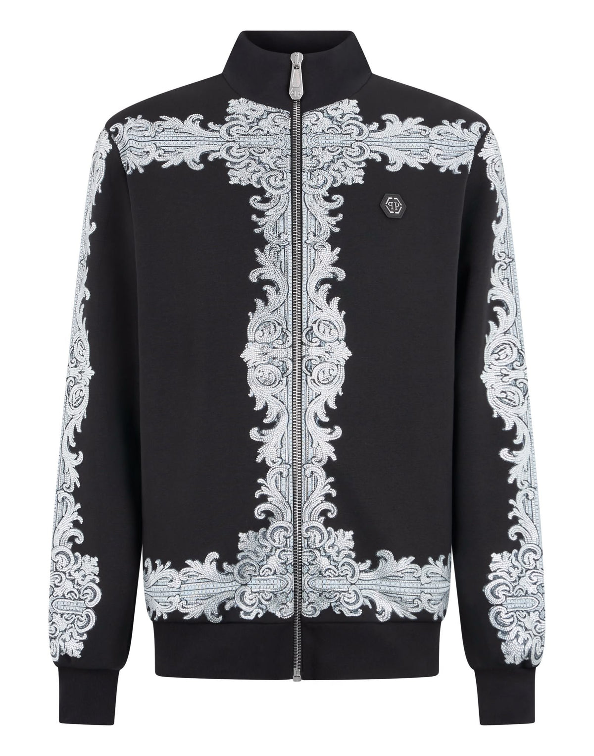 Felpa Philipp Plein "Baroque Stones" full zip con cristalli e stampa