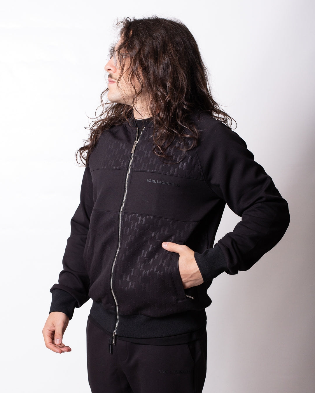 Felpa Karl Lagerfeld fullzip con logo jacquard uomo