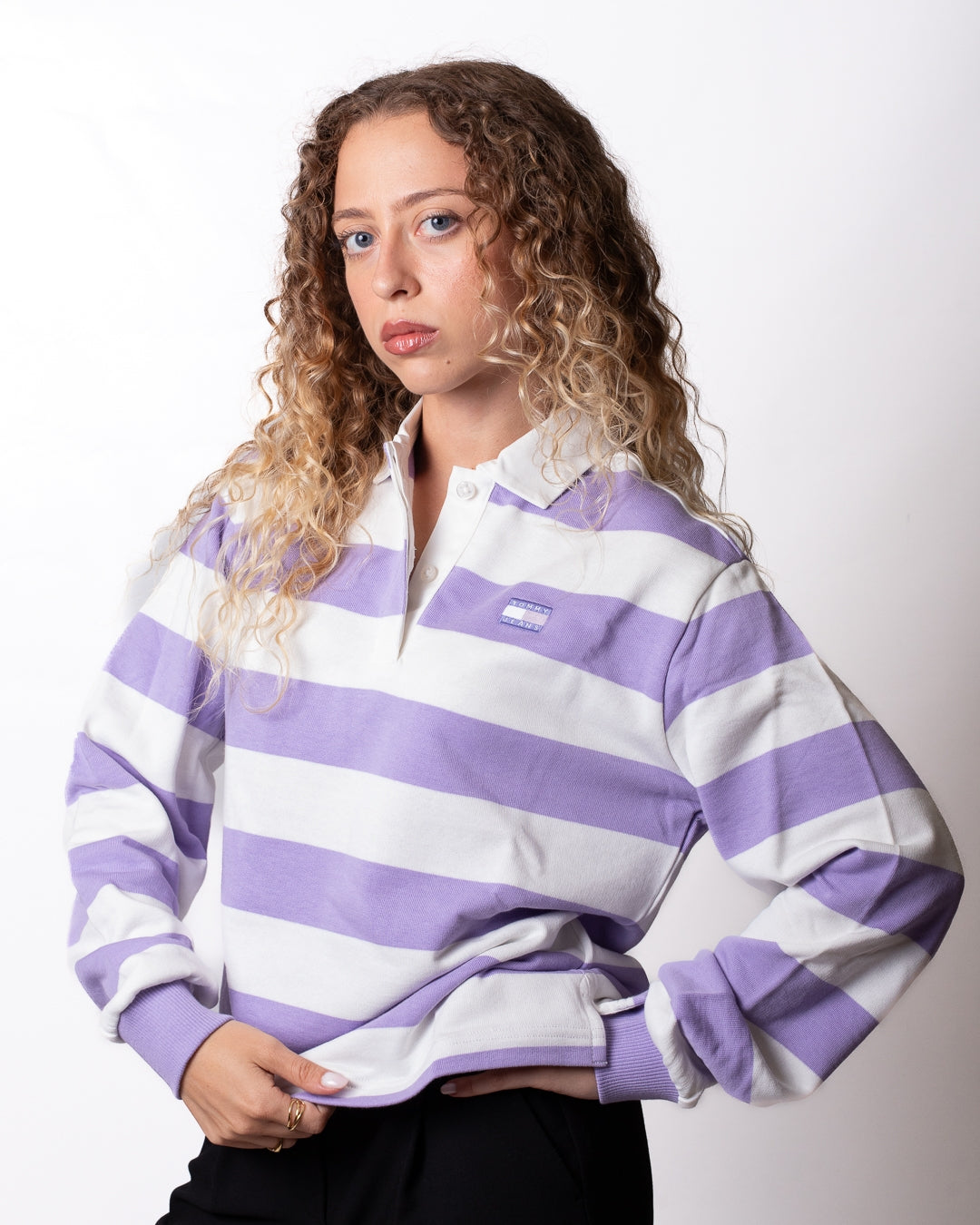 Felpa Tommy Jeans a strisce con colletto donna