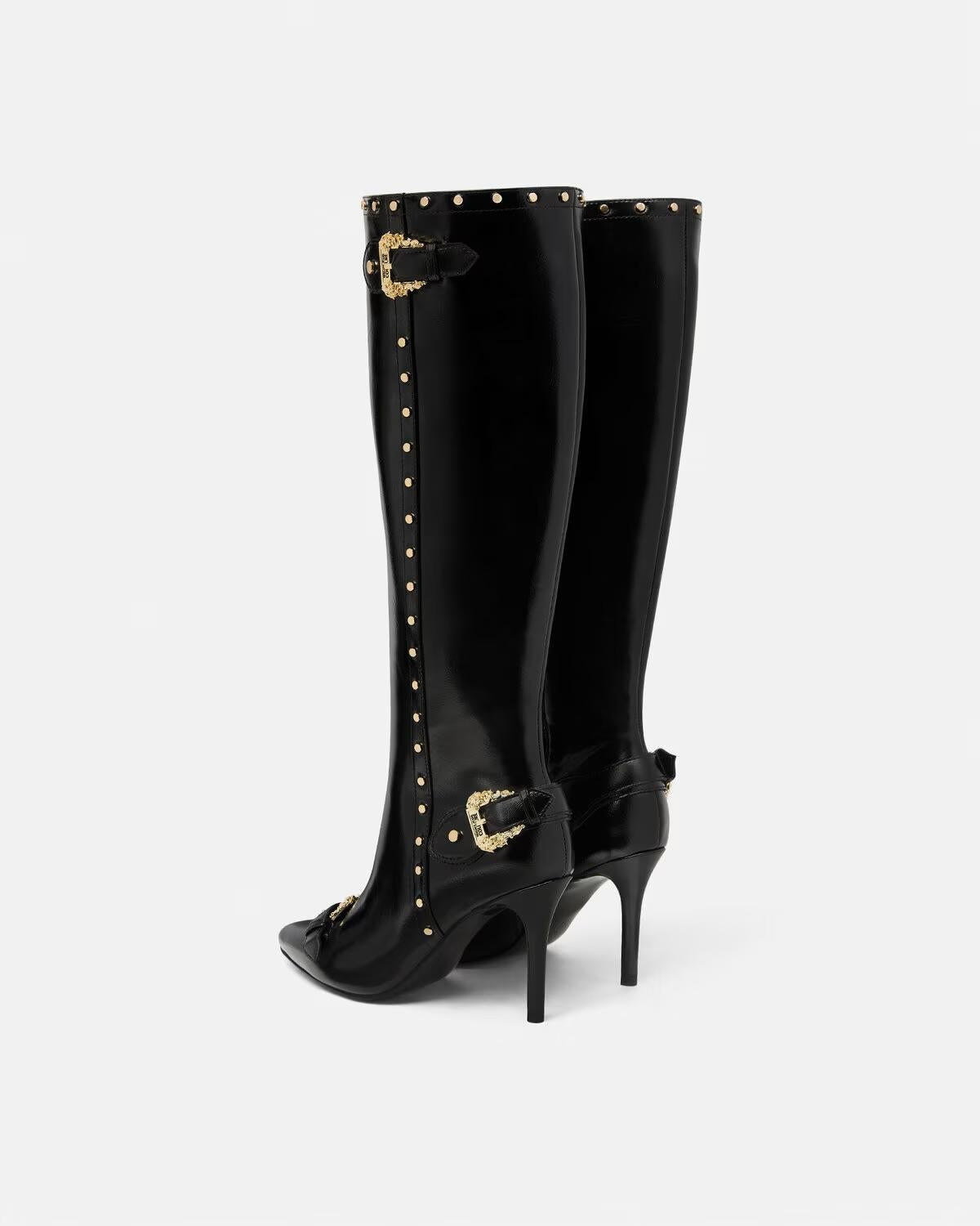 Stivali Versace Jeans Couture in pelle con tacco e fibbie donna