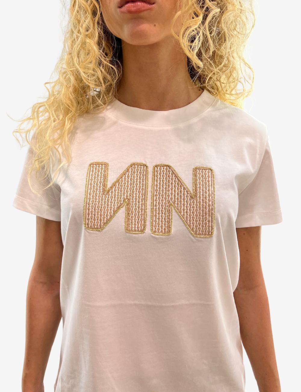 T-Shirt Nenette con logo ricamato e catena donna