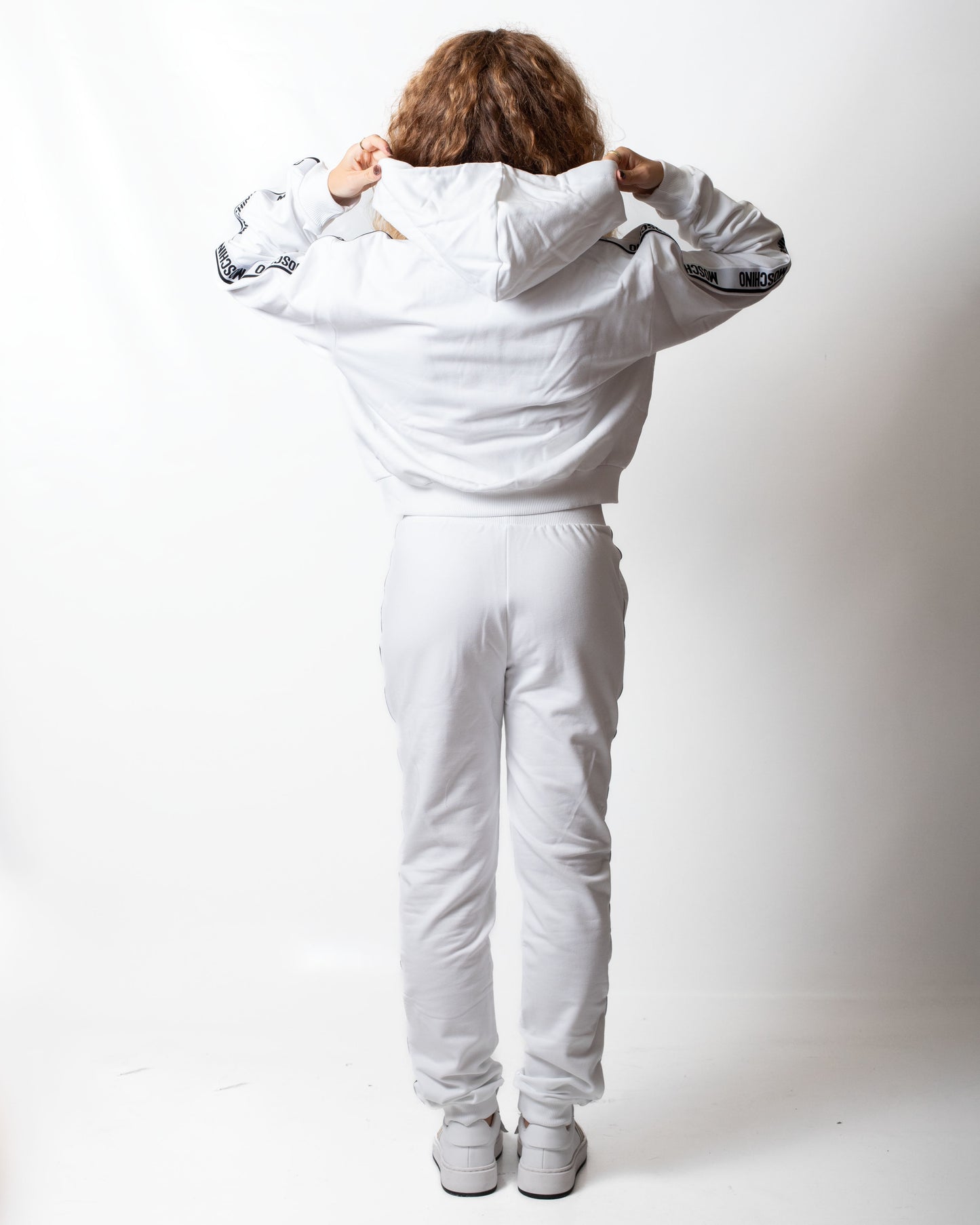 Felpa Moschino Underwear fullzip con cappuccio e fasce logate donna