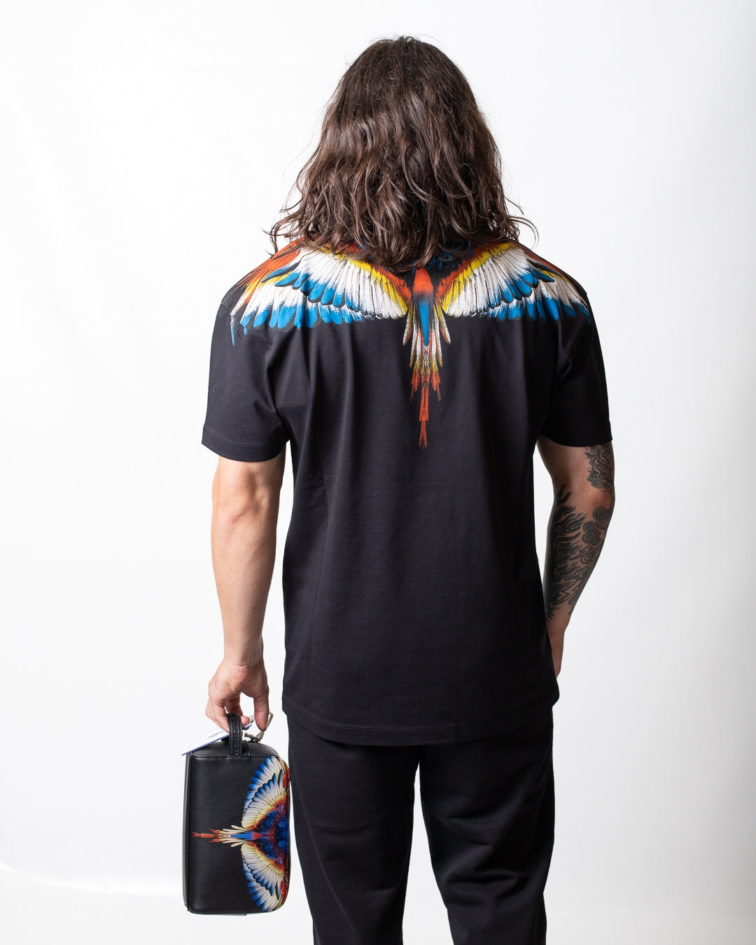 Pochette Marcelo Burlon beauty in ecopelle con logo wings colorfull