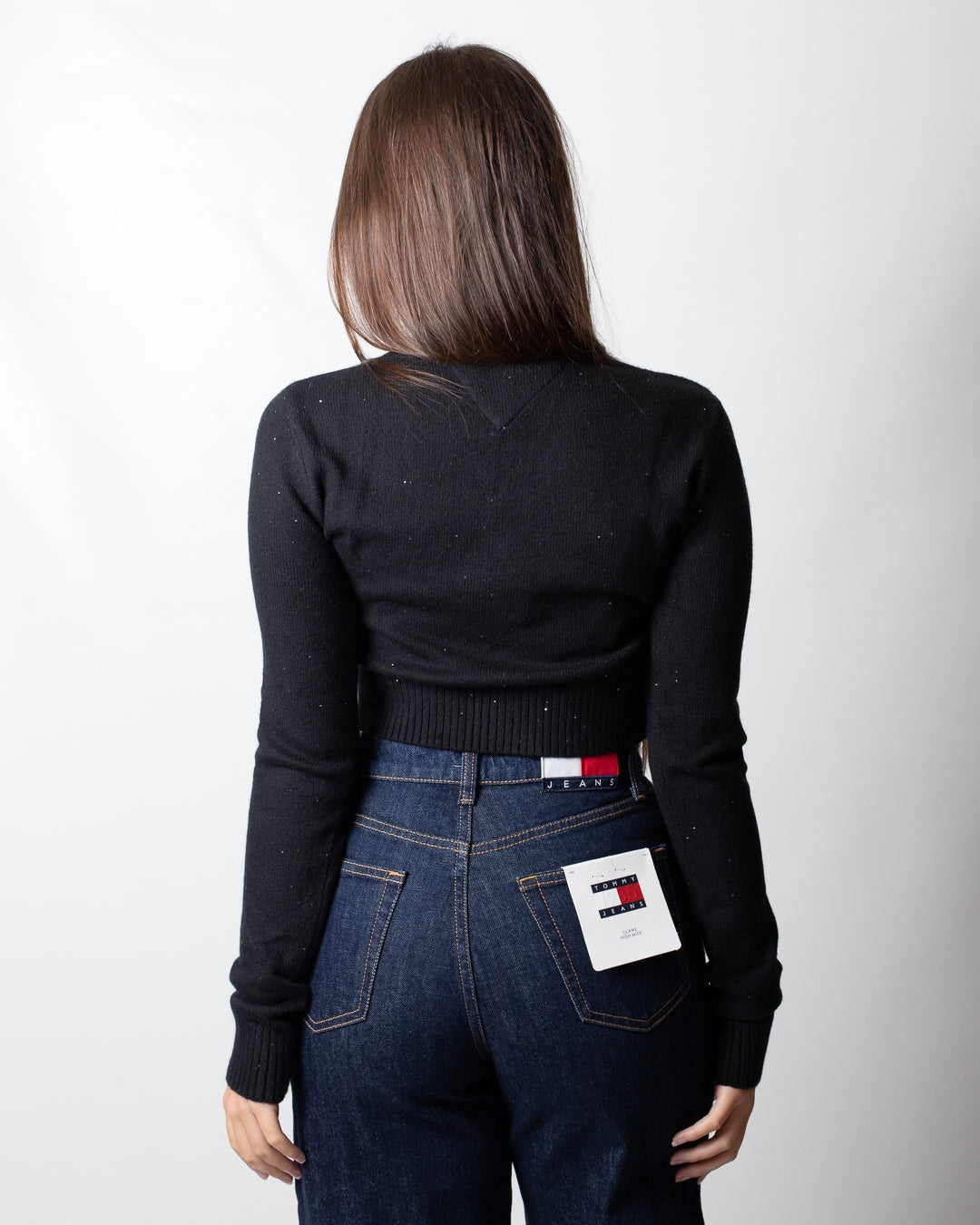 Maglia Tommy Jeans girocollo cropped "Sparkle Flag" donna
