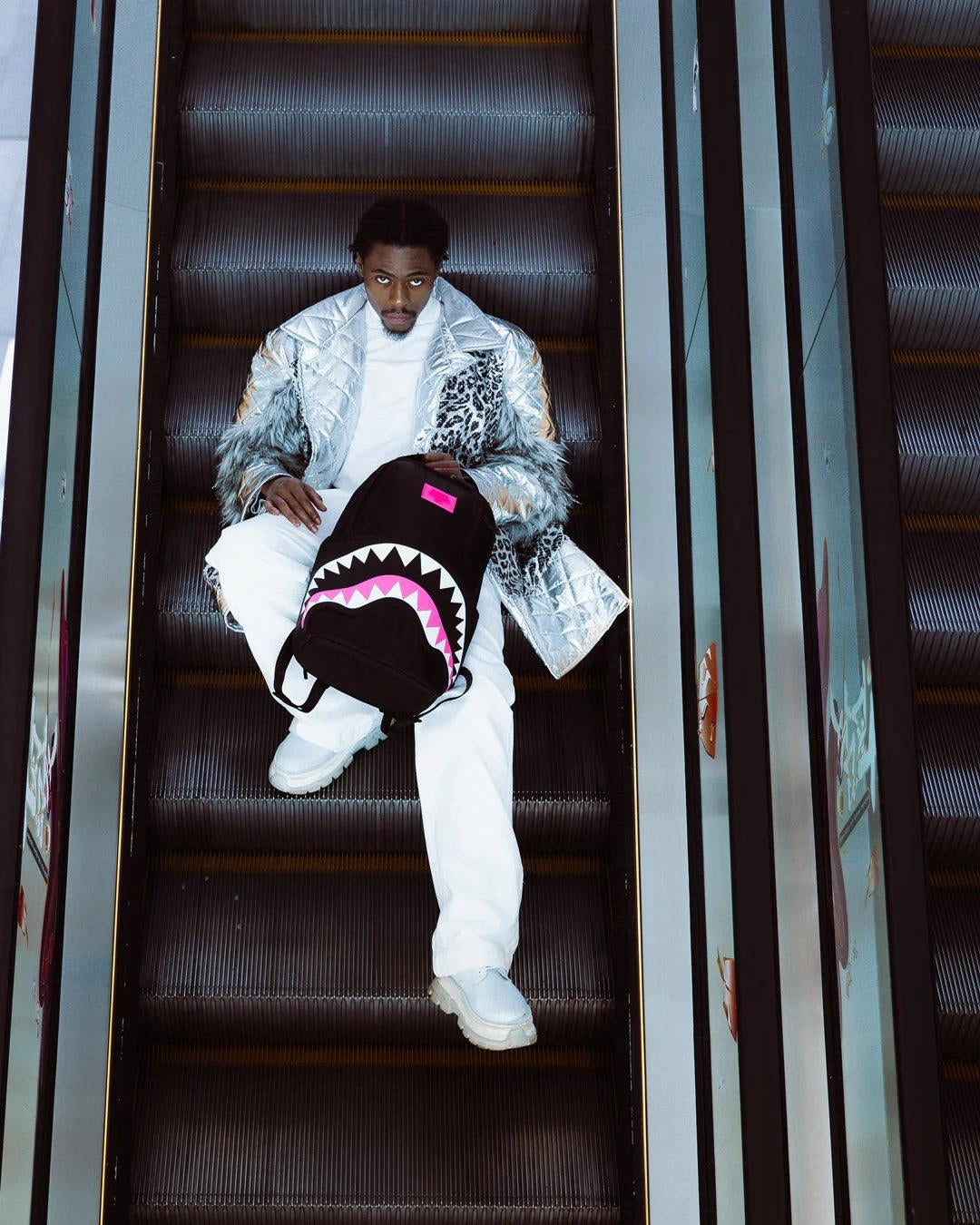 Zaino Sprayground nero Shark central nylon black pink backpack