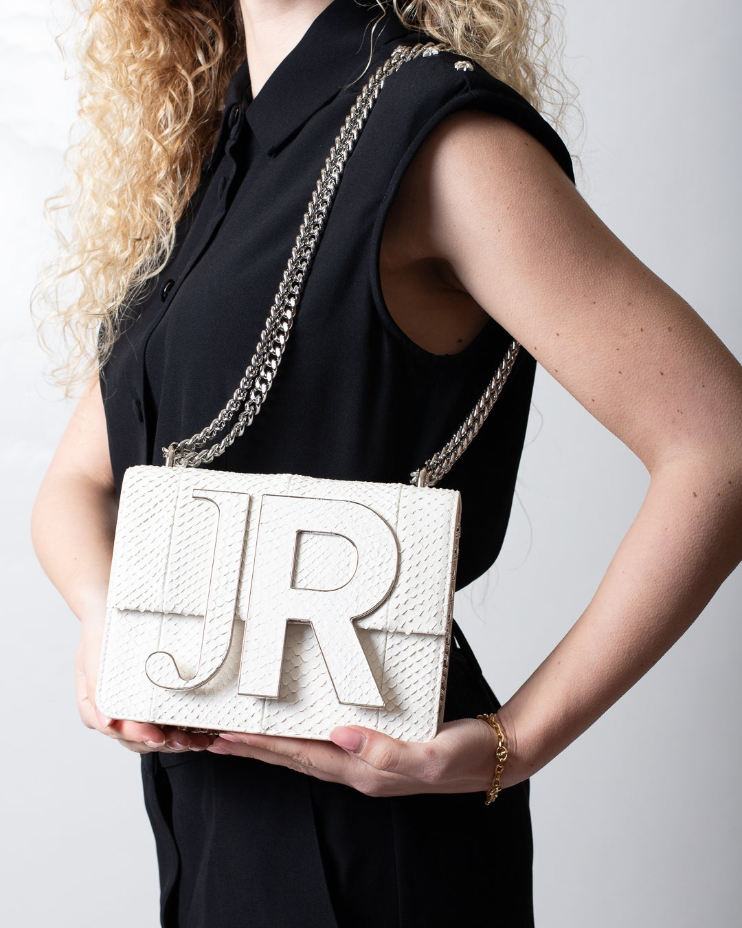 Borsa John Richmond white pitonata con maxi placca donna