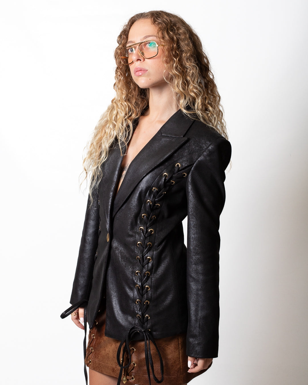 Giacca blazer Just Cavalli in suede vintage con intrecci donna