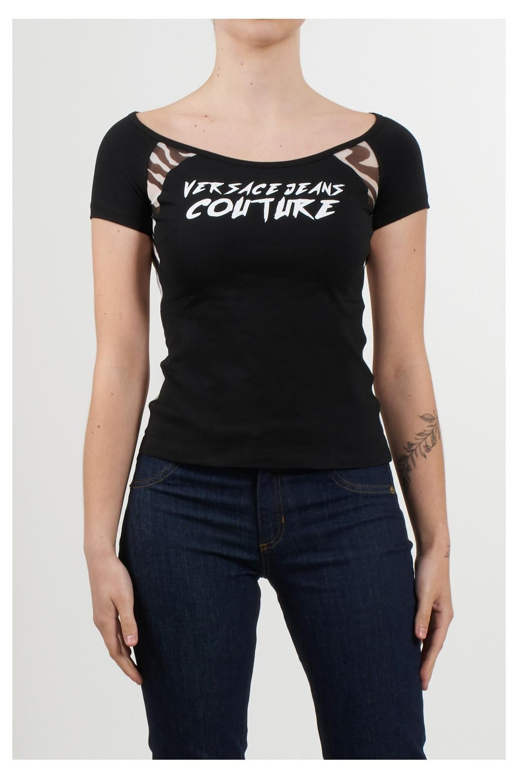T-Shirt Versace Jeans Couture con logo e trasparenze donna