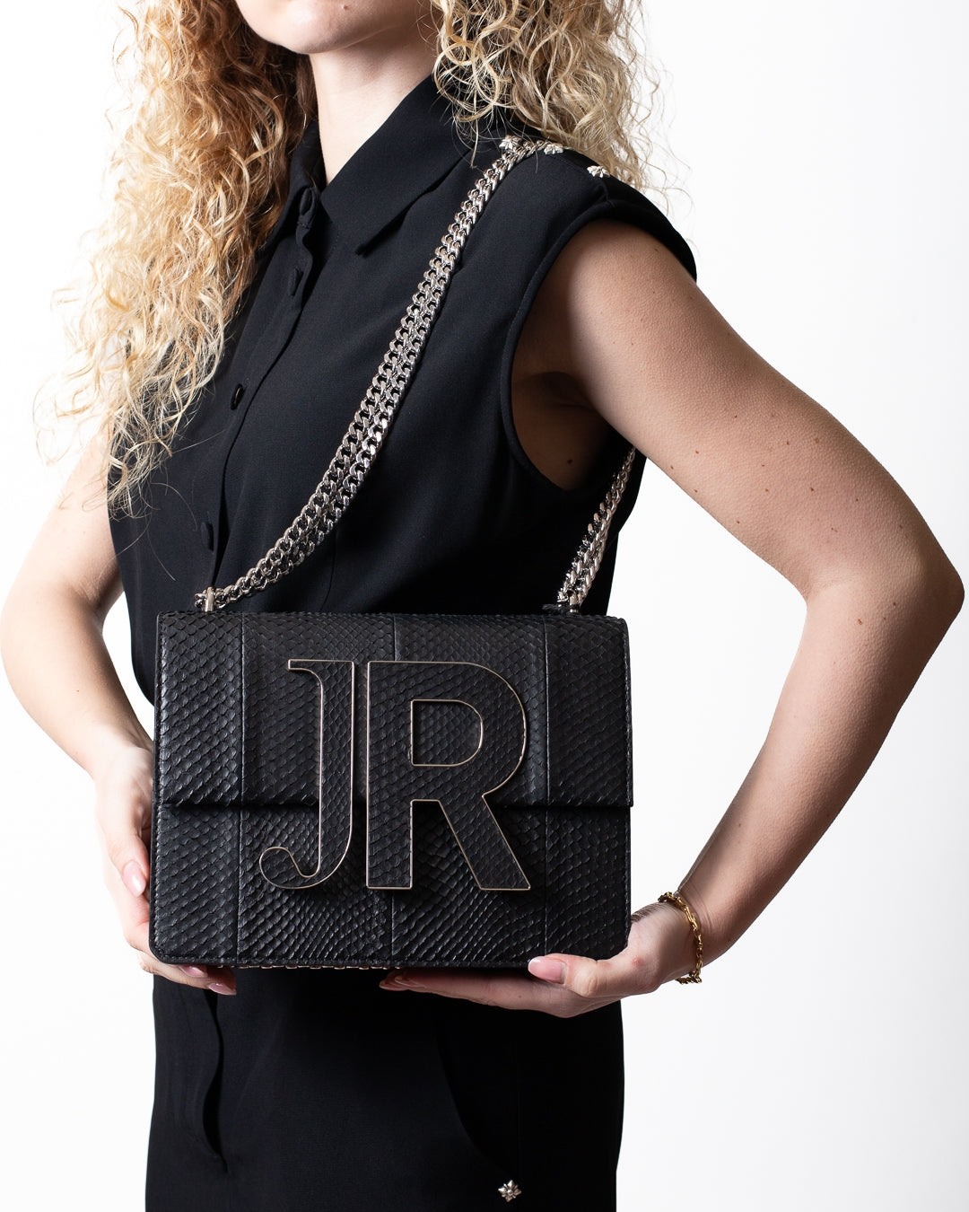 Borsa John Richmond black pitonata con maxi placca donna