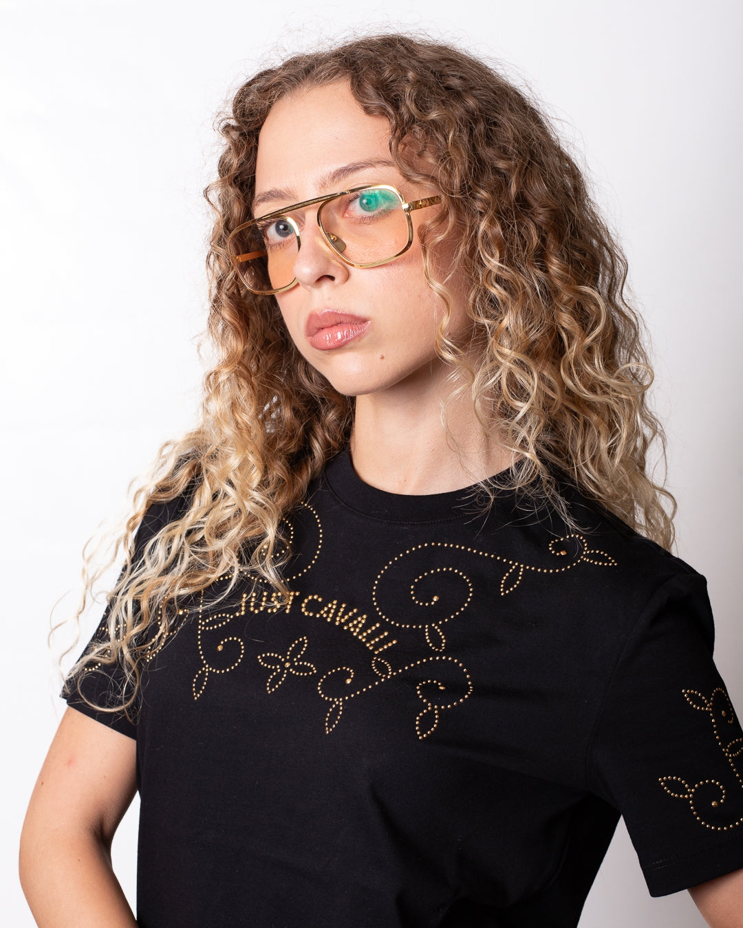 T-Shirt Just Cavalli con logo e borchie donna