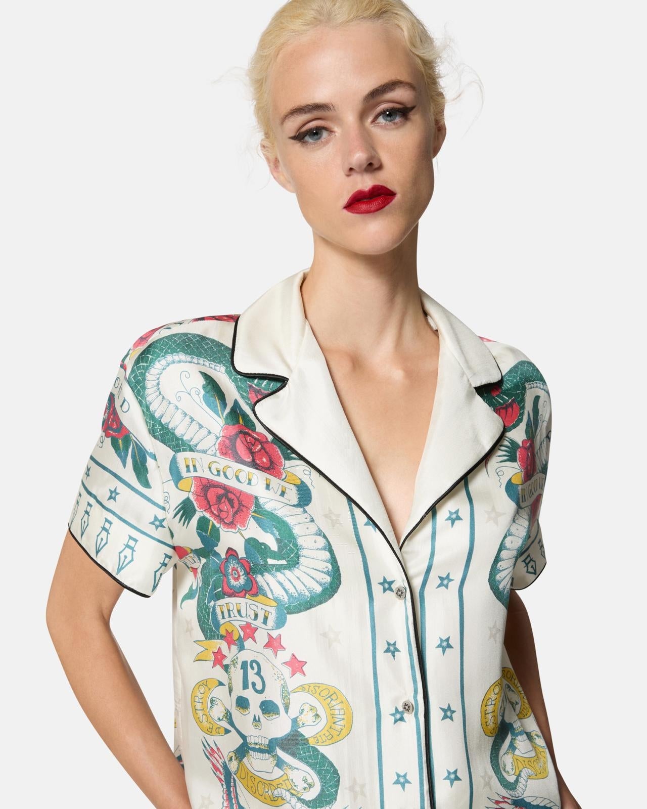 Camicia John Richmond "In good we trust" in seta donna