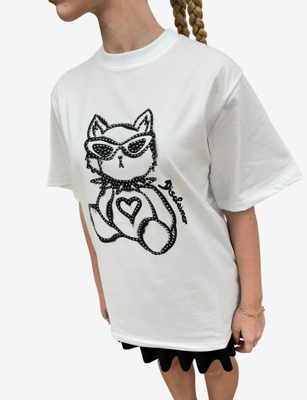 T-Shirt Disclaimer con strass e logo donna