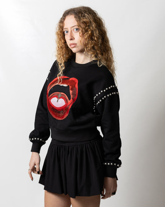 Felpa Richmond X cropped con borchie e perline donna