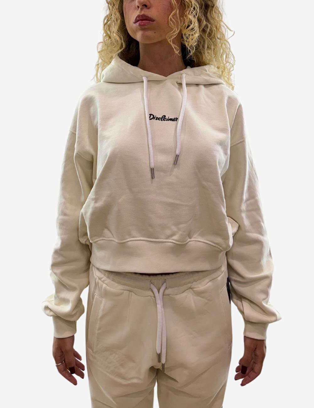 Felpa Disclaimer crop con cappuccio e logo donna