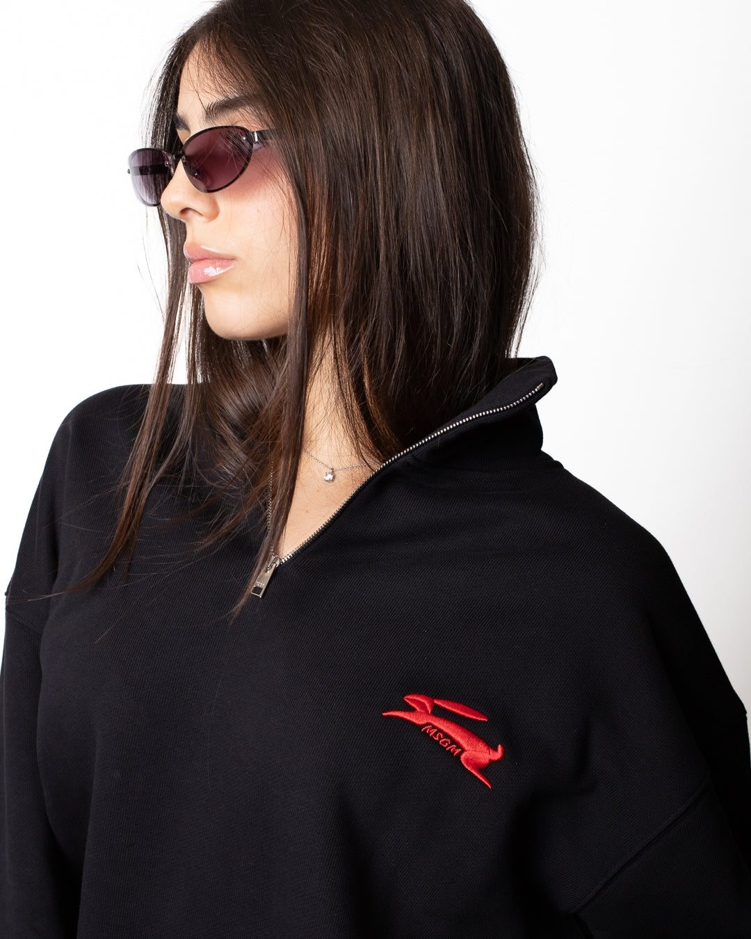 Felpa MSGM a mezza zip con logo ricamato