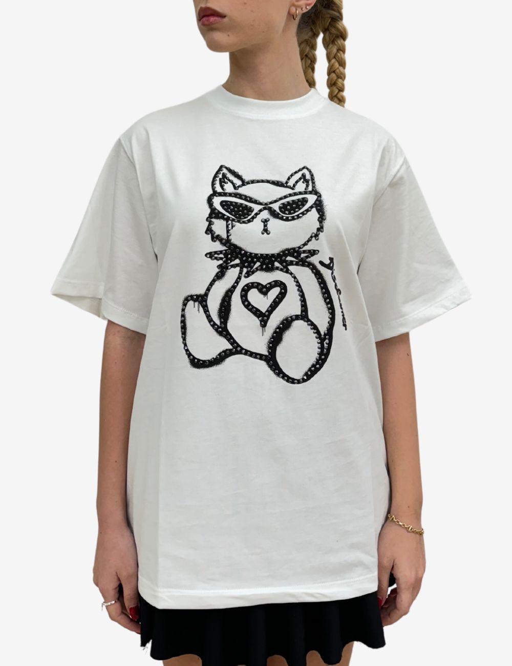 T-Shirt Disclaimer con strass e logo donna