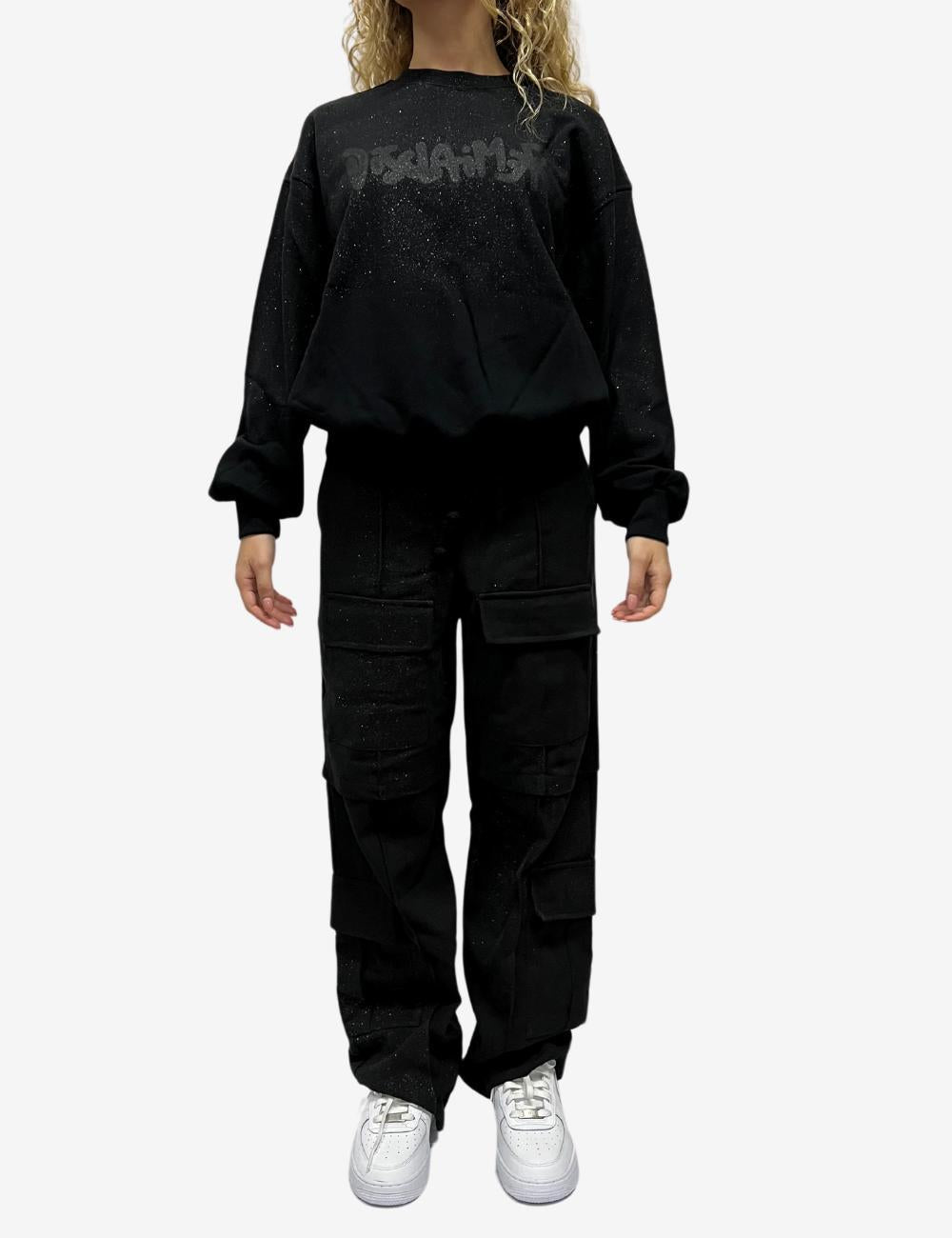 Felpa Disclaimer girocollo con brillantini e logo donna