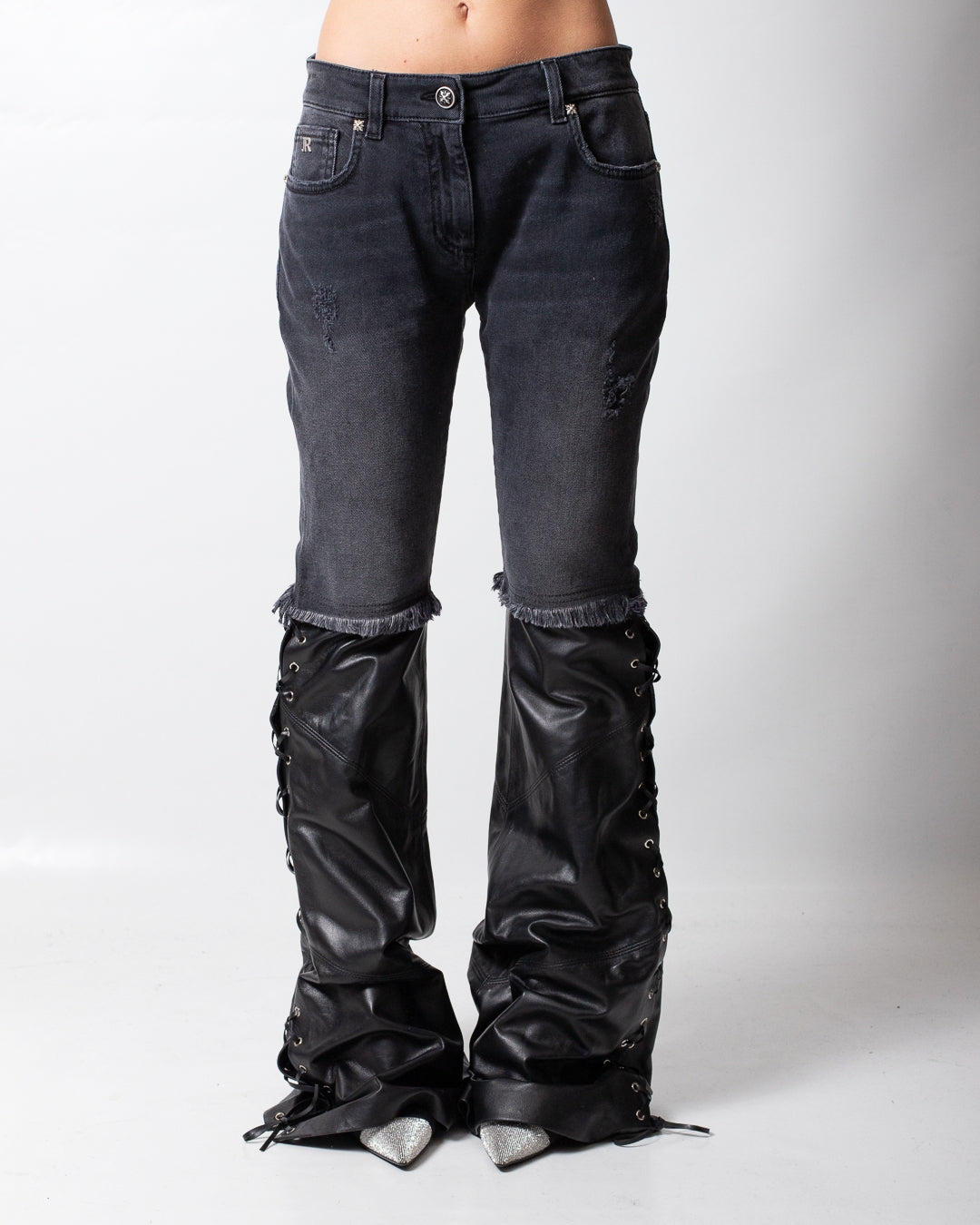 Jeans John Richmond a zampa con dettagli in pelle donna