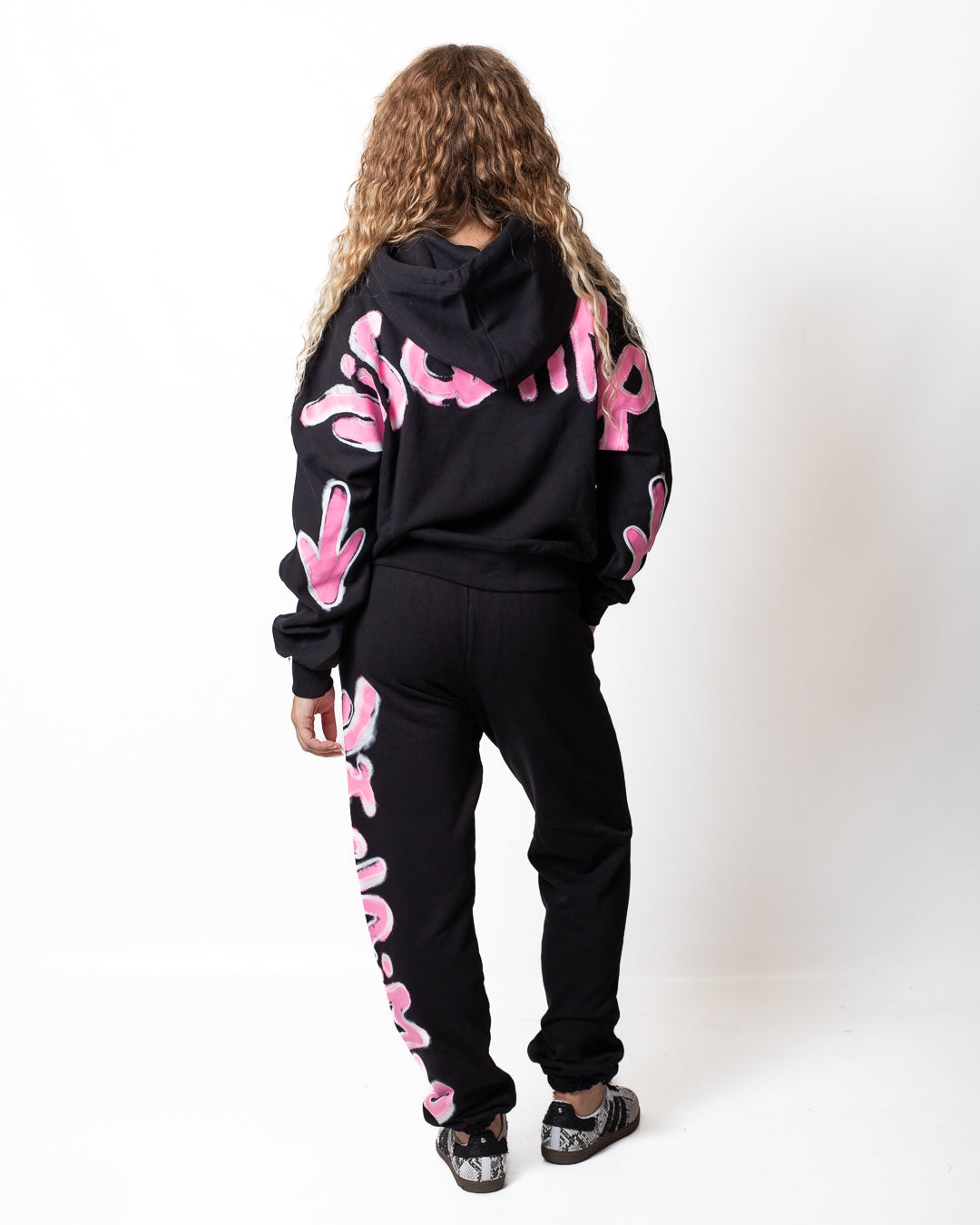 Felpa Disclaimer cropped con cappuccio e glitter donna