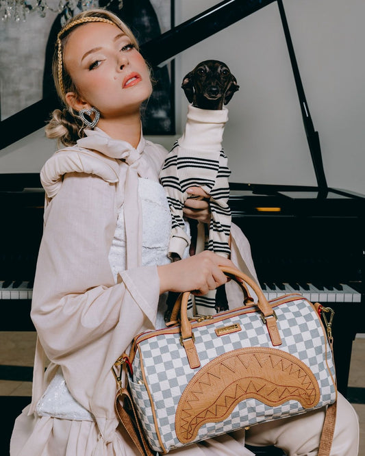 Borsa Sprayground bianco EMBOSSED CREAM CHECK MINI DUFFLE