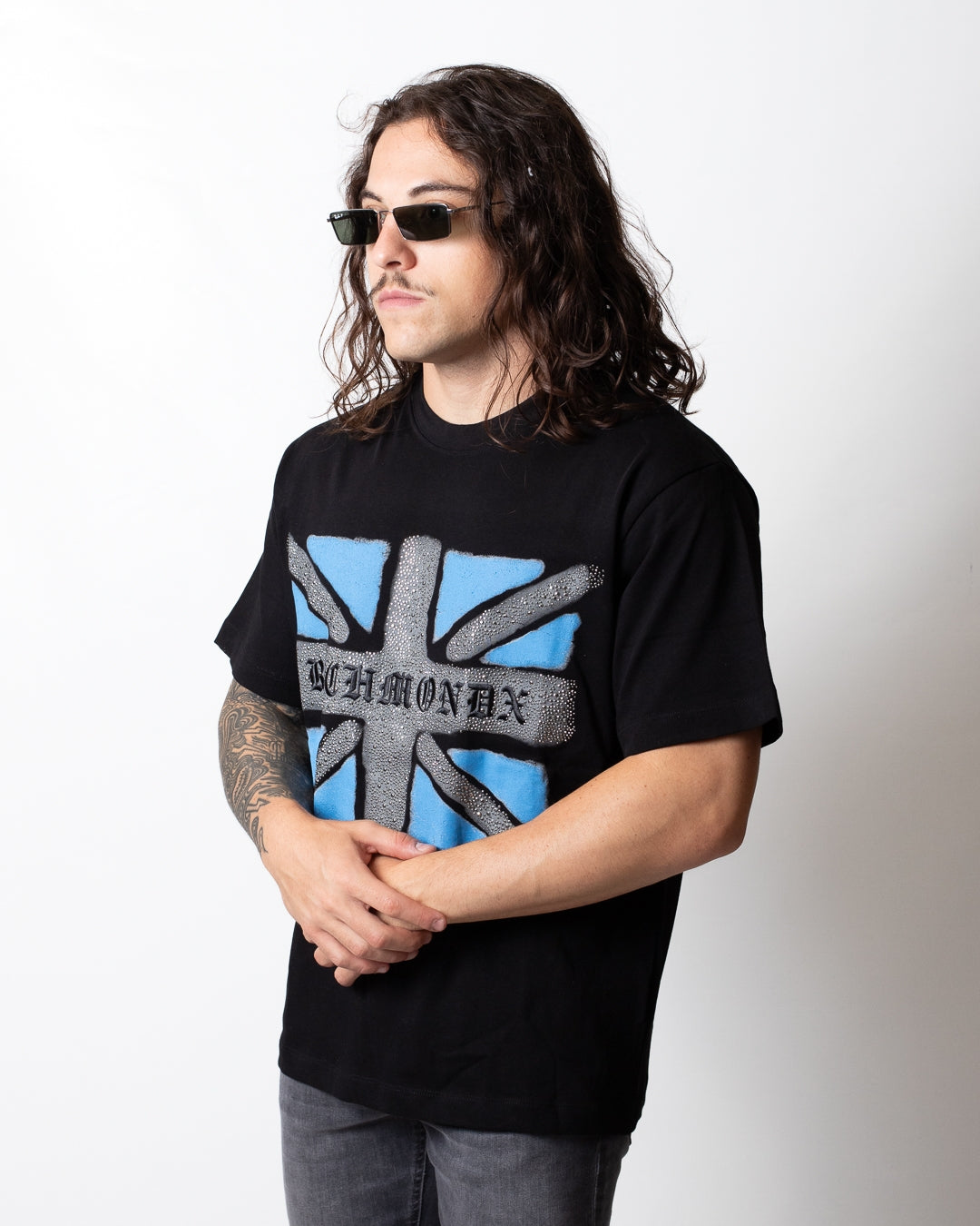 T-Shirt Richmond X con stampa, ricamo e strass uomo