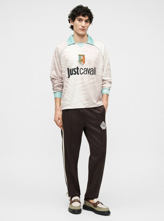 Polo Just Cavalli manica lunga con stampa e logo ricamato, long sleeve