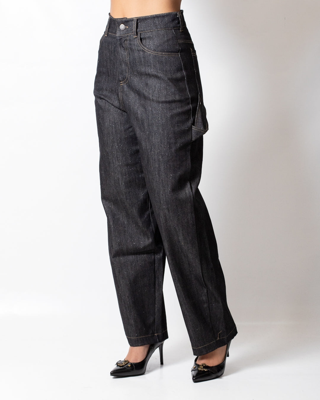 Jeans Disclaimer glitterato a gamba larga donna