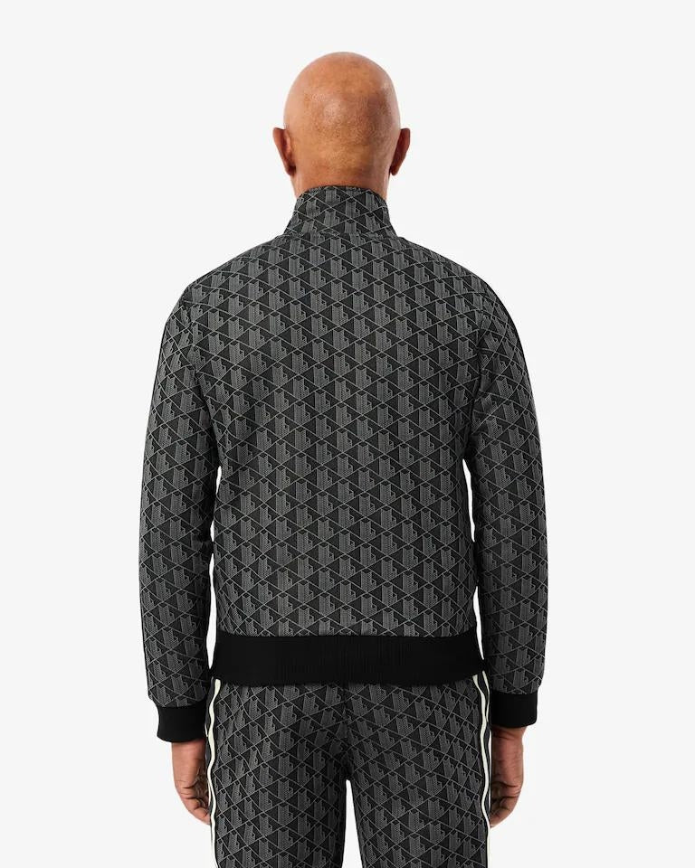 Felpa Lacoste con zip logata allover uomo