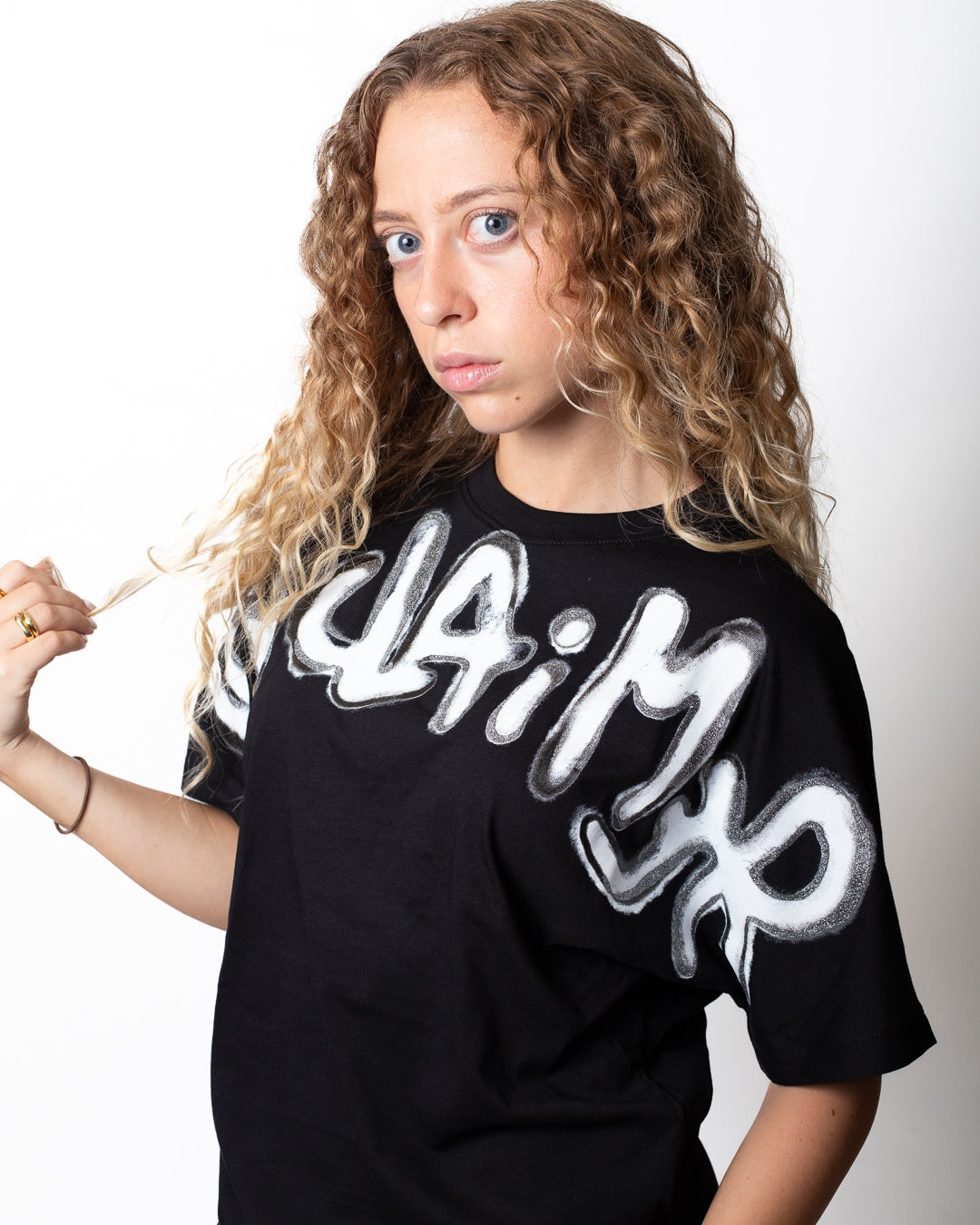 T-Shirt Disclaimer regular con logo e glitter donna