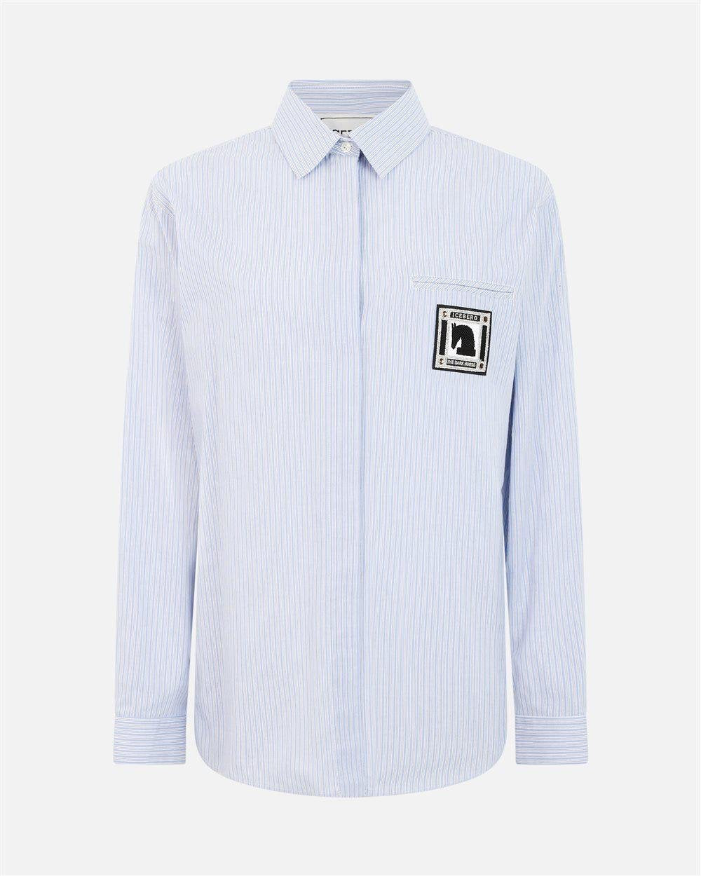 Camicia Iceberg a righe con patch logo e pietre luminose