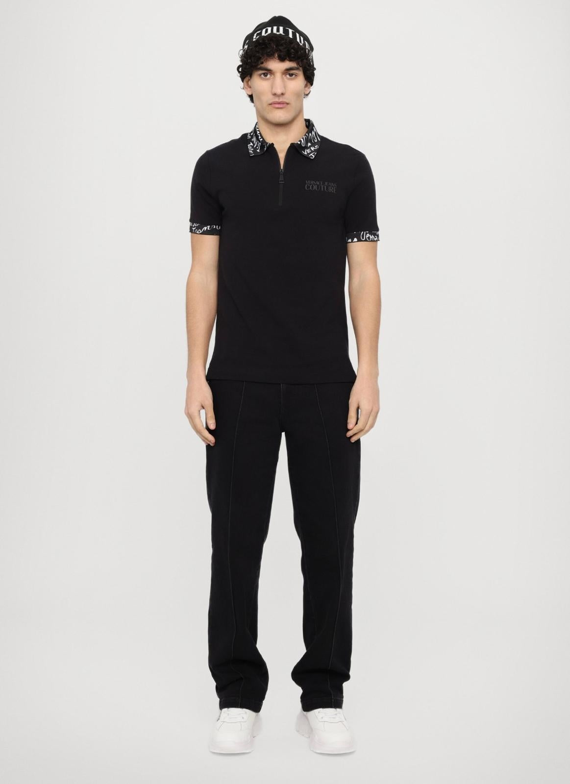 Polo Versace Jeans Couture con colletto logato e zip uomo