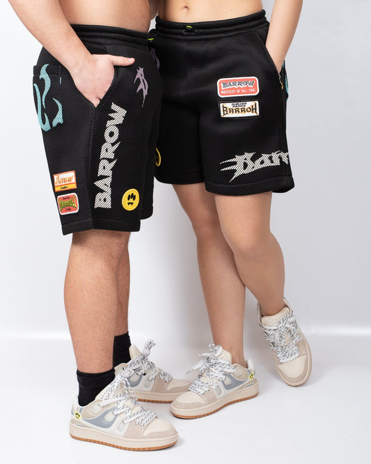 Bermuda Barrow in rete con stampe e patch